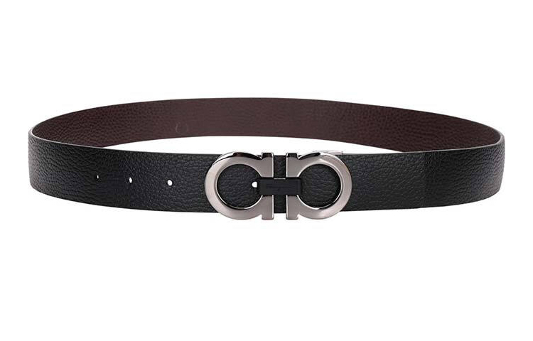 Lookbook Ferragamo Tali Pinggang Kulit Boleh Balik, Hitam/Walnut, Lebar 3.5cm 678783-0476361