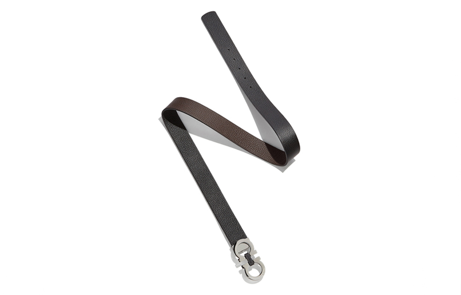 Shop Ferragamo Tali Pinggang Kulit Boleh Balik, Hitam/Walnut, Lebar 3.5cm 678783-0476361