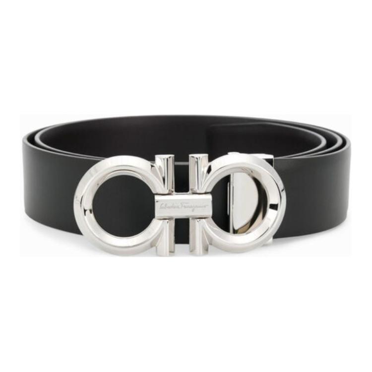 Shop Ferragamo 双面皮带, 黑色/胡桃色, 3.5厘米 679939-0694743