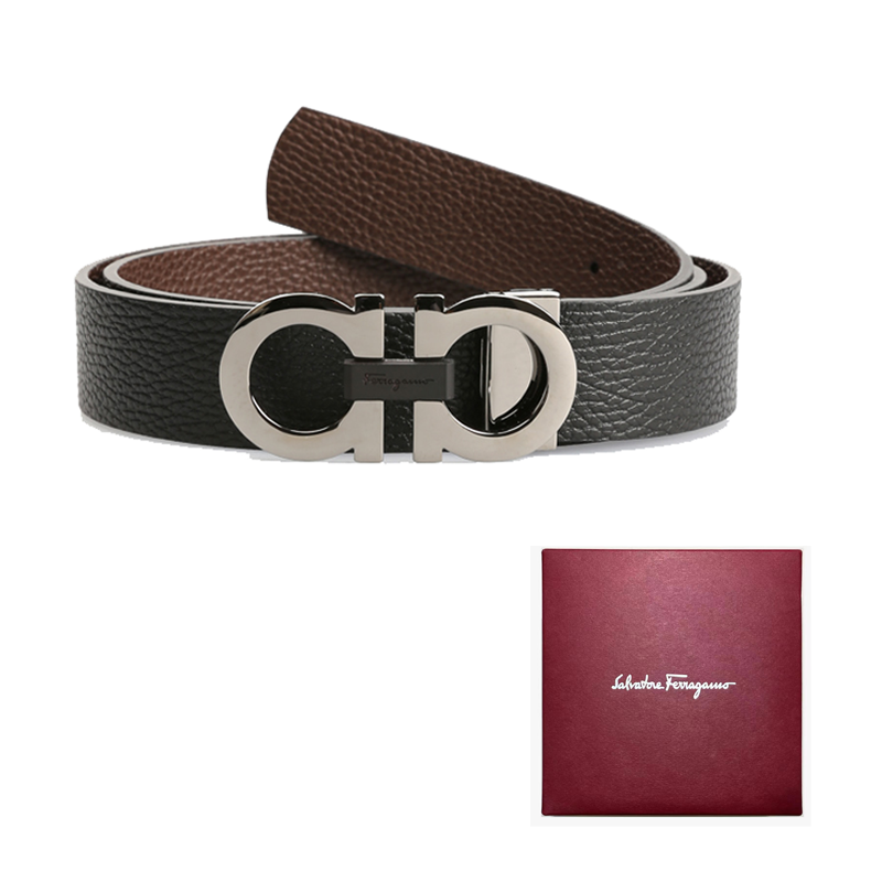 Cheap Ferragamo Tali Pinggang Kulit Boleh Balik, Hitam/Walnut, Lebar 3.5cm 678783-0476361