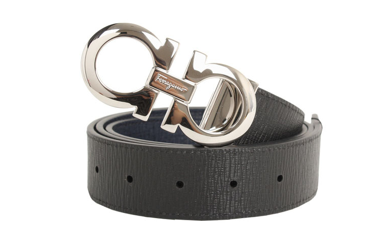 Ferragamo Reversible Leather Belt Black/Blue, 3.5cm Wide 675542-0694426