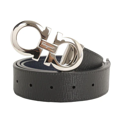 Ferragamo Reversible Leather Belt Black/Blue, 3.5cm Wide 675542-0694426