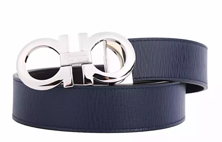 Ferragamo Reversible Leather Belt Black/Blue, 3.5cm Wide 675542-0694426 圖 3