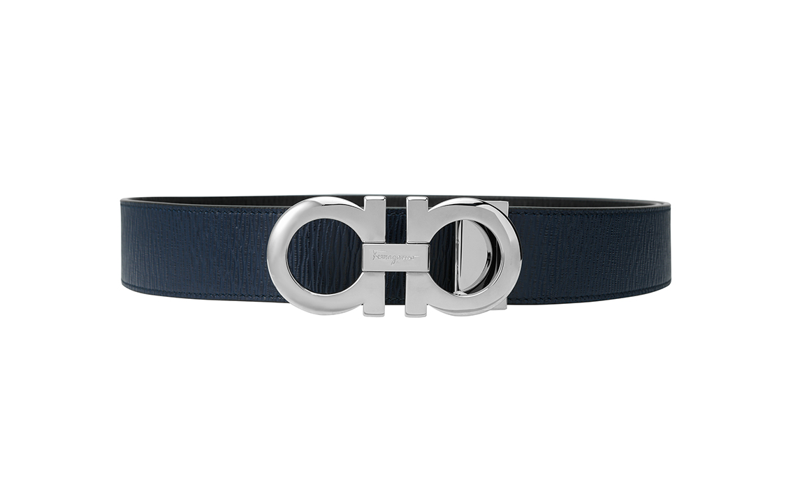 Ferragamo Reversible Leather Belt Black/Blue, 3.5cm Wide 675542-0694426 圖 5