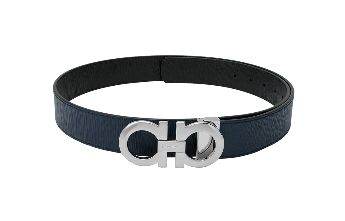 Ferragamo Reversible Leather Belt Black/Blue, 3.5cm Wide 675542-0694426 圖 6