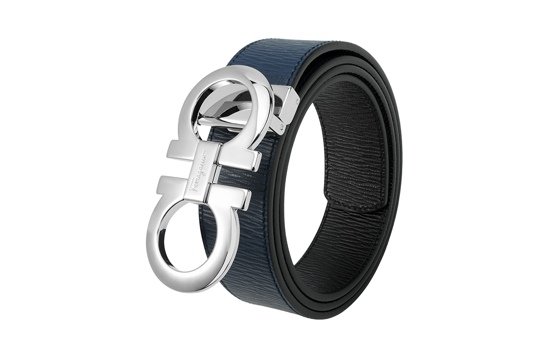 Ferragamo Reversible Leather Belt Black/Blue, 3.5cm Wide 675542-0694426 圖 7
