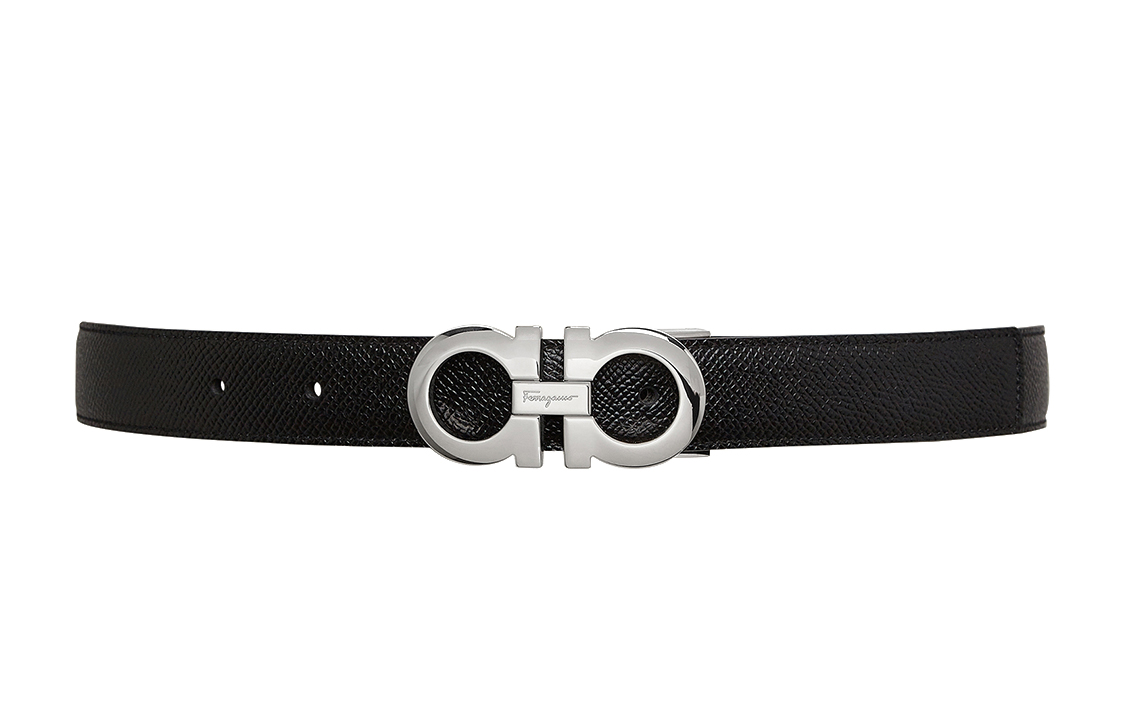FERRAGAMO Reversible Leather Belt Black/Blue Adjustable Buckle 2.5cm. 670070-746327