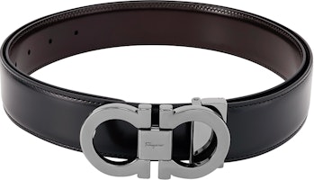FERRAGAMO Reversible Leather Belt Black/Brown 3.5CM Silver Buckle. 644557-679535 FERRAGAMO Reversible Leather Belt Black/Brown 3.5CM Silver Buckle. 644557-679535