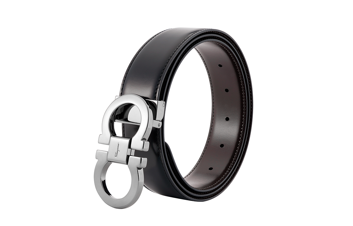 Shop FERRAGAMO Cinturón Reversible de Cuero Negro/Marrón 3.5CM Hebilla Plateada. 644557-679535