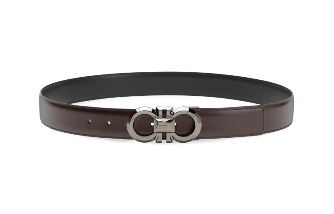 Ferragamo Reversible Leather Belt for Men, Brown/Black, 3.5CM Adjustable Buckle. 670320-770936