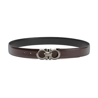 Ferragamo Reversible Leather Belt for Men, Brown/Black, 3.5CM Adjustable Buckle. 670320-770936