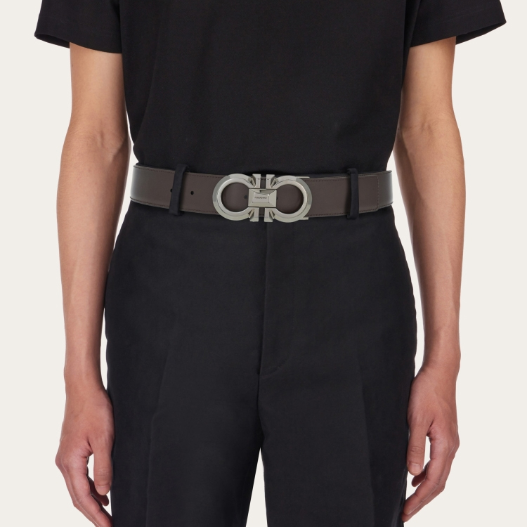 Ferragamo Reversible Leather Belt for Men, Brown/Black, 3.5CM Adjustable Buckle. 670320-770936 圖 3