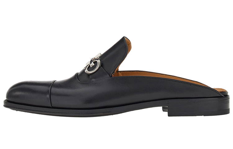 FERRAGAMO Salvatore Gancini 'Black Leather Slip-On Sandals' 021056-758265