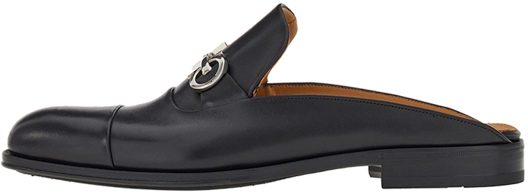 FERRAGAMO Salvatore Gancini 'Black Leather Slip-On Sandals' 021056-758265 Buy FERRAGAMO Salvatore Gancini 'Black Leather Slip-On Sandals' 021056-758265