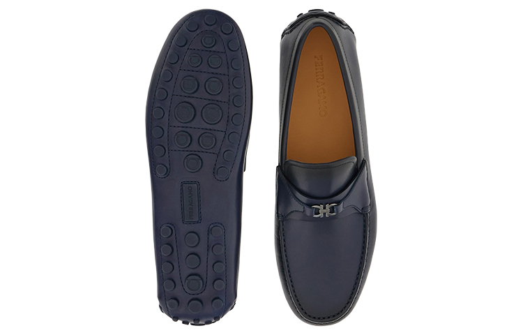FERRAGAMO Salvatore Gancini 'Blue Pebbled Buckle Loafer' 圖 4