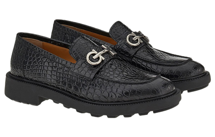 Order FERRAGAMO Salvatore Gancini Loafer 'Cetakan Kulit Buaya Hitam' 021141-758382