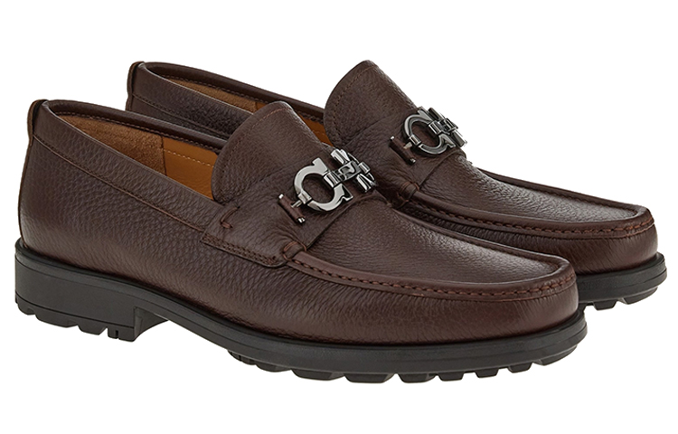 Order FERRAGAMO菲拉格慕 Gancini 牛皮革 鉚釘 套腳 休閒鞋 男款 棕色