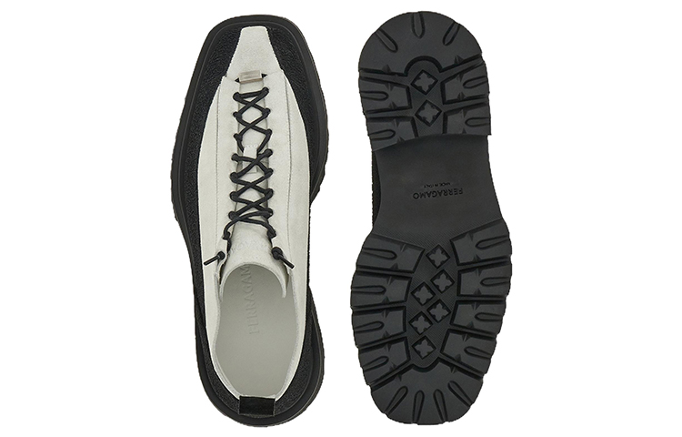 FERRAGAMO Salvatore Leather Fabric Sneakers 'Black and White Patchwork' 圖 5