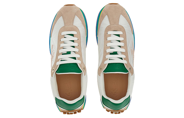 FERRAGAMO Salvatore Leather Nylon Low Top 'White Pink Green' 圖 3