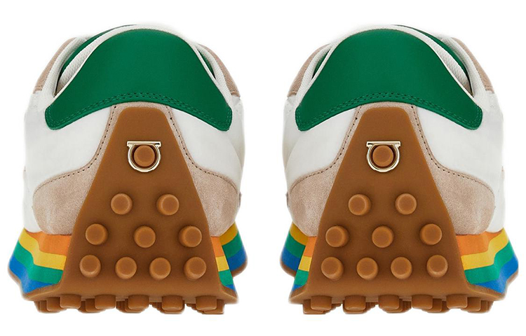 FERRAGAMO Salvatore Leather Nylon Low Top 'White Pink Green' 圖 4