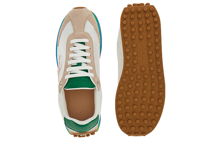 FERRAGAMO Salvatore Leather Nylon Low Top 'White Pink Green' 圖 5
