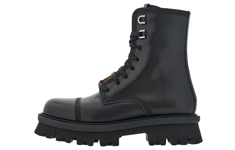 Buy FERRAGAMO Salvatore 黑色真皮圆头系带中帮靴 021494-763193