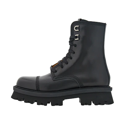 FERRAGAMO Salvatore Leather Round-Toe Lace-Up Mid-Cut Boots 'Black'