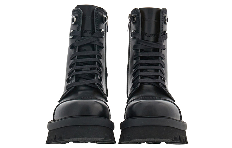 FERRAGAMO Salvatore Leather Round-Toe Lace-Up Mid-Cut Boots 'Black' 圖 4