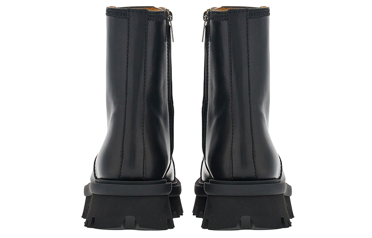 FERRAGAMO Salvatore Leather Round-Toe Lace-Up Mid-Cut Boots 'Black' 圖 5