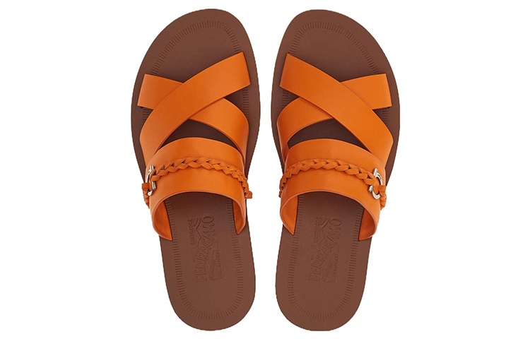 Lookbook FERRAGAMO Salvatore Leren Gevlochten Peep-Toe Platte Sandalen ''Oranje'' 021099-758299