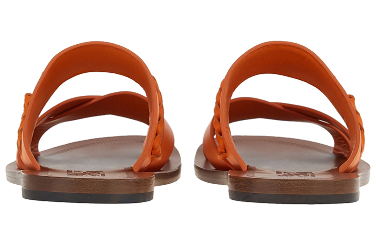 Shop FERRAGAMO Salvatore Leren Gevlochten Peep-Toe Platte Sandalen ''Oranje'' 021099-758299