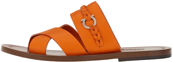 FERRAGAMO Salvatore Leather Woven Peep-Toe Flat Sandal 'Orange' 021099-758299 FERRAGAMO Salvatore Leather Woven Peep-Toe Flat Sandal 'Orange' 021099-758299