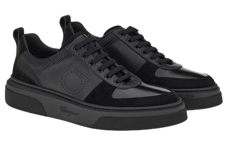 FERRAGAMO Salvatore Low-Top Lace-Up Sneaker 'Black Leather' 圖 2