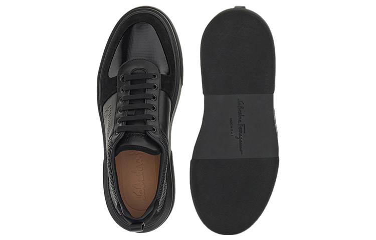 FERRAGAMO Salvatore Low-Top Lace-Up Sneaker 'Black Leather' 圖 5