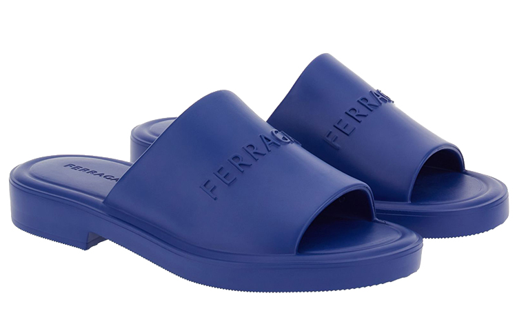 FERRAGAMO Salvatore Rubber Open-Toe Flat Sandals 'Blue' 圖 2
