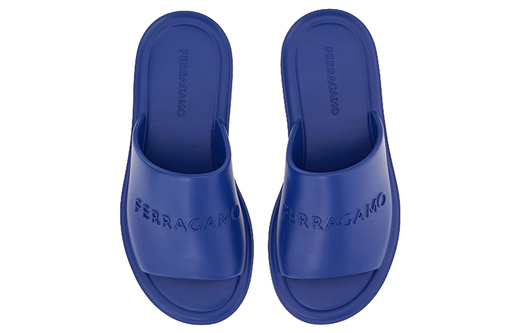 FERRAGAMO Salvatore Rubber Open-Toe Flat Sandals 'Blue' 圖 3