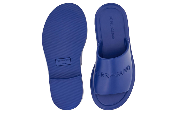 FERRAGAMO Salvatore Rubber Open-Toe Flat Sandals 'Blue' 圖 5
