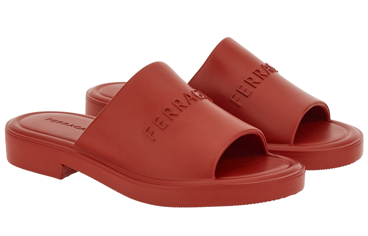 Order 페라가모 레드 와이드 스트랩 오픈토 슬라이드 021678-763219