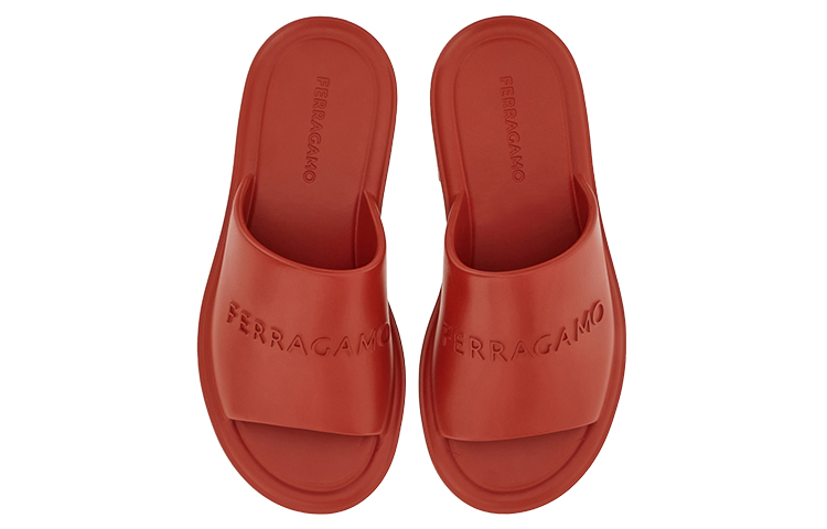 Lookbook 페라가모 레드 와이드 스트랩 오픈토 슬라이드 021678-763219