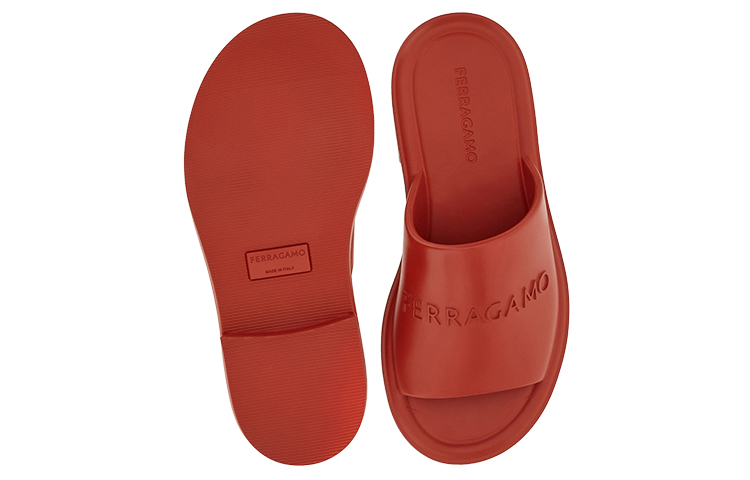 Purchase 페라가모 레드 와이드 스트랩 오픈토 슬라이드 021678-763219