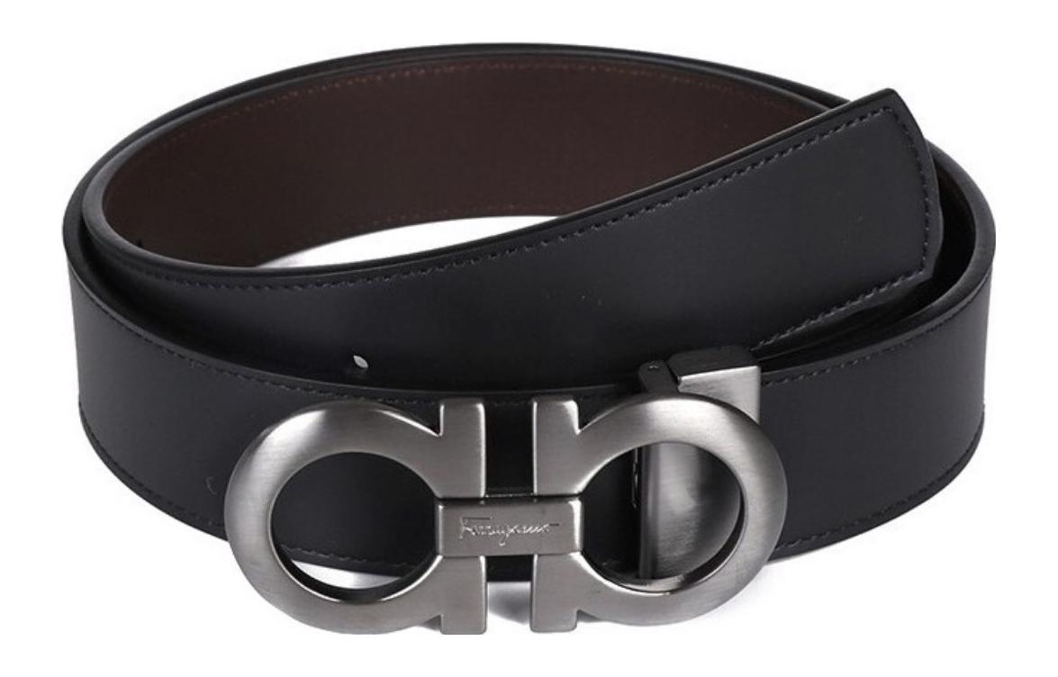 FERRAGAMO Smooth Buckle Leather Belt Black 3.5cm Leather Strap 464231 圖 2