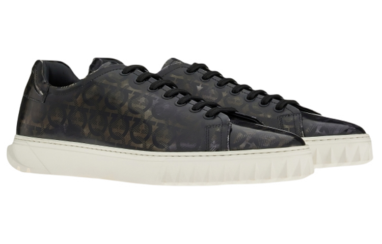 FERRAGAMO Cube Gancini-Print Sneakers Gray 'Black' 圖 2
