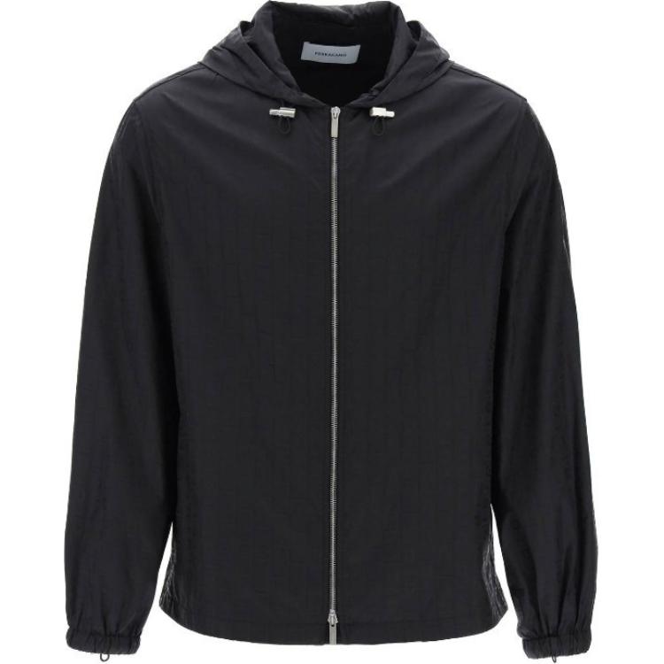 FERRAGAMO Solid Color Hooded Zip Jacket Black 1441220775-995