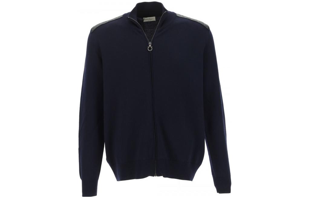 FERRAGAMO Solid Navy Blue Zip-Up Jacket 120629742956002