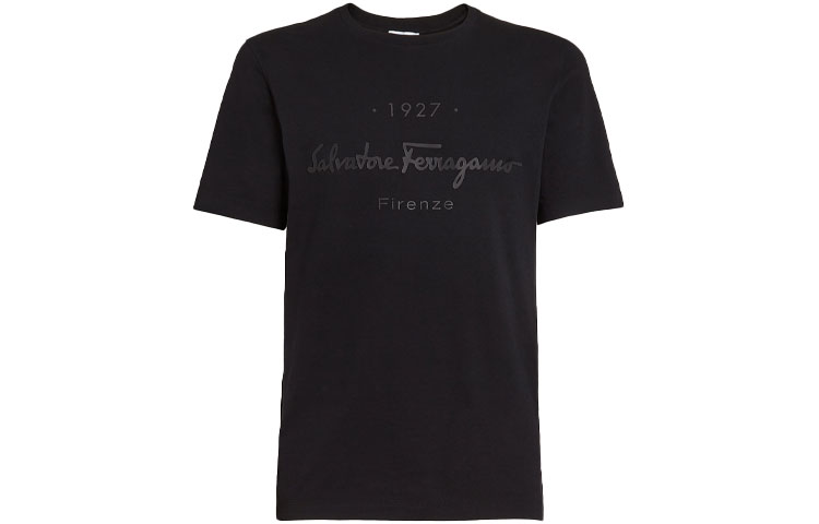 FERRAGAMO SS22  Black Letter Print Crewneck T-Shirt 120613734897