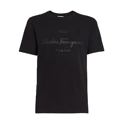 FERRAGAMO SS22 Black Letter Print Crewneck T-Shirt 120613734897