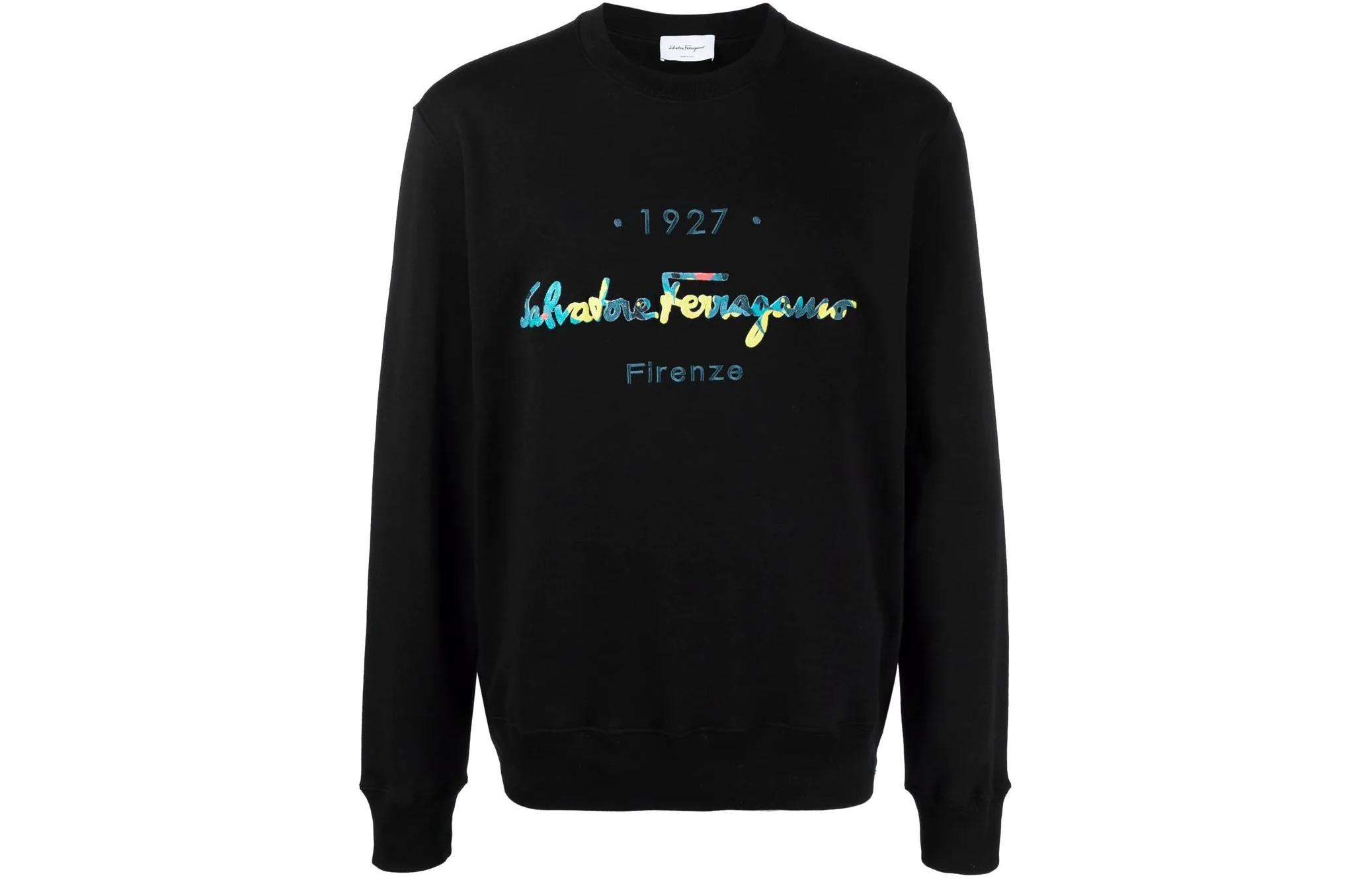 FERRAGAMO SS22 Logo Crewneck Sweatshirt Black 750274