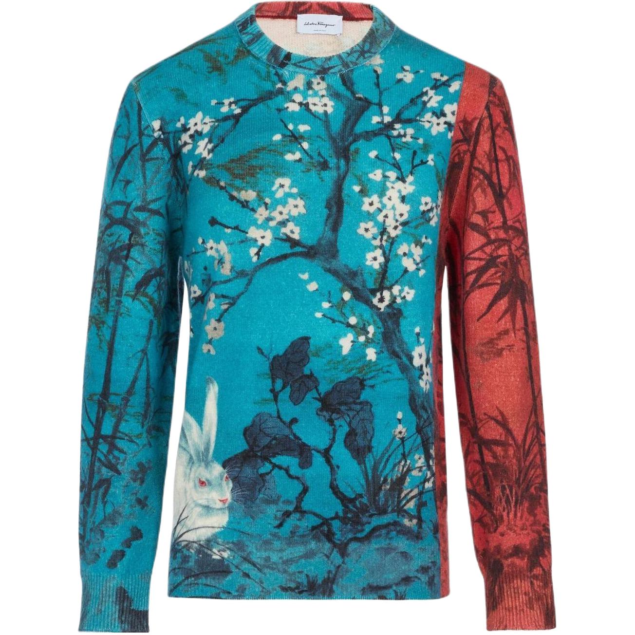 FERRAGAMO SS23  Multi-Color Floral Print Crewneck Sweater. 760171
