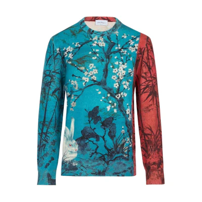 FERRAGAMO SS23 Multi-Color Floral Print Crewneck Sweater. 760171