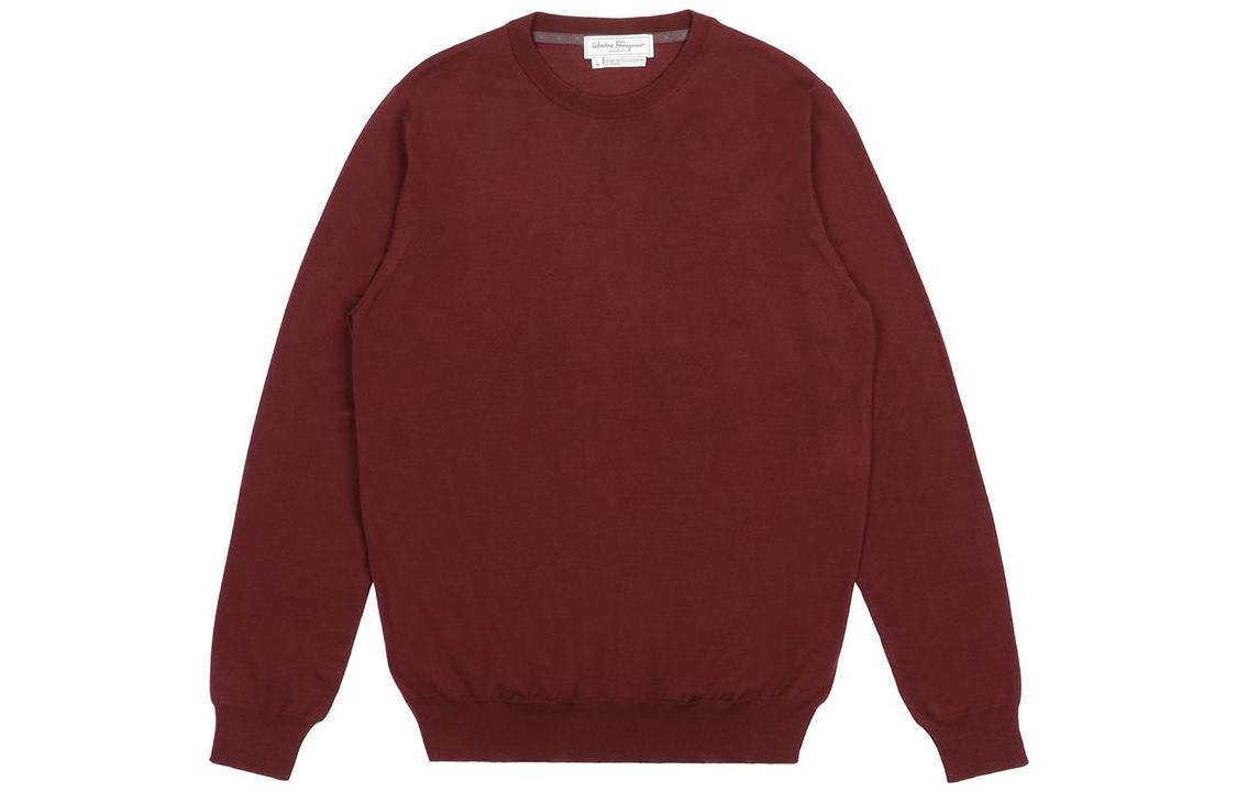 FERRAGAMO SS23 Burgundy Solid Color Crewneck Long Sleeve Pullover Sweater 12-0798-586361